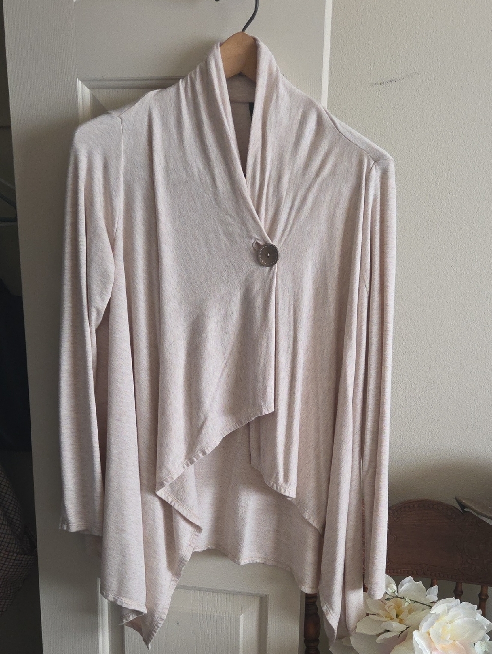 bobeau Blush Draped Button-Front Cardigan